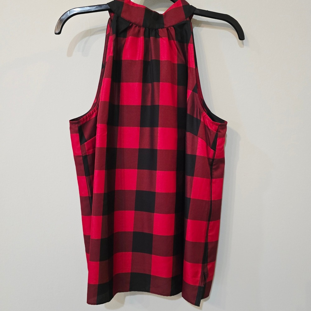 NWT‎ Talbots Womens Red Black Buffalo Plaid Tie Neck Halter Top Blouse Size 12